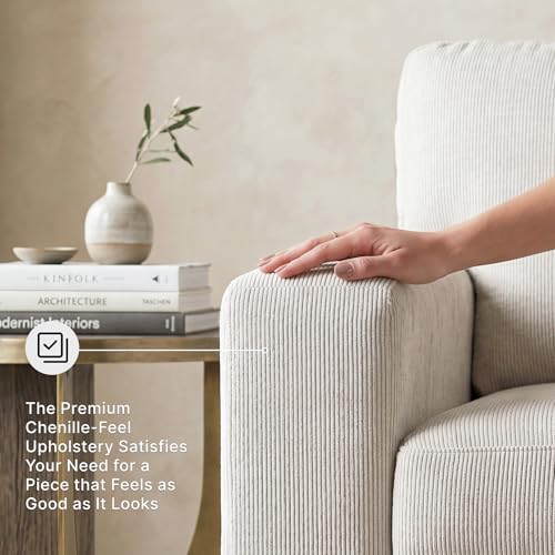 Image of Signature Design by Ashley Aviemore 110 inch L-Shape Stone Chenille Sectional | Right-Arm Facing sectional, 110-in wide stone chenille fabric, Platform foundation system, Loose seat cushions