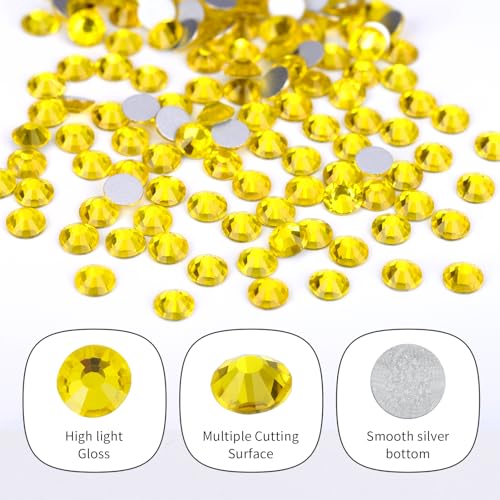 Image of 2000PCS Lemon Yellow Rhinestones Bulk, Flat Back Crystal Glass Stone Round Gems,SS30, 6.4-6.6mm
