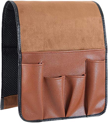 Sofa Armrest Organizer, 7 Pockets Tv Remote Control Pocket Holder For Recliner Arm Chair Couch Leather Foldable Anti Slip Caddy Organizer Storage Bag For Magazines, Cellphone, Drinks, Tea Cup, Snacks #TOP14