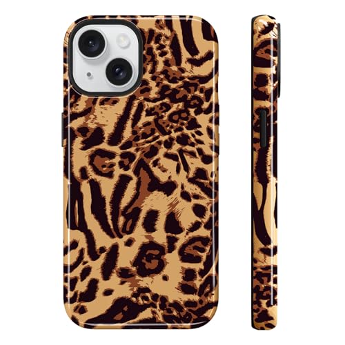 Image of Magnetic for iPhone 15 Case for Women Men, Brown Leopard | Cute Cheetah Pattern Design [Compatible with MagSafe] 2-Layer Hybrid Shockproof Glossy Protective Cover