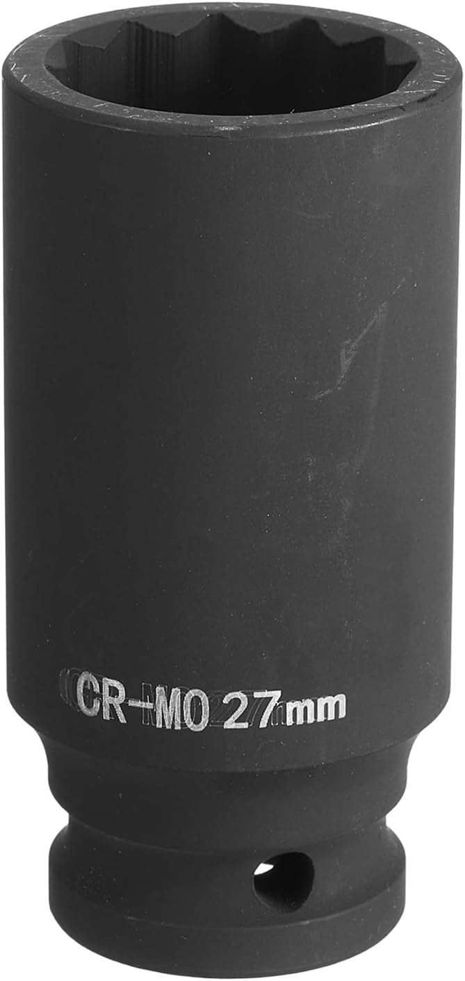 sourcing map 12-Point Deep Impact Socket 1/2 Inch Drive 27mm Metric Chrome Molybdenum Alloy Steel Spindle Axle Nut Impact Socket
