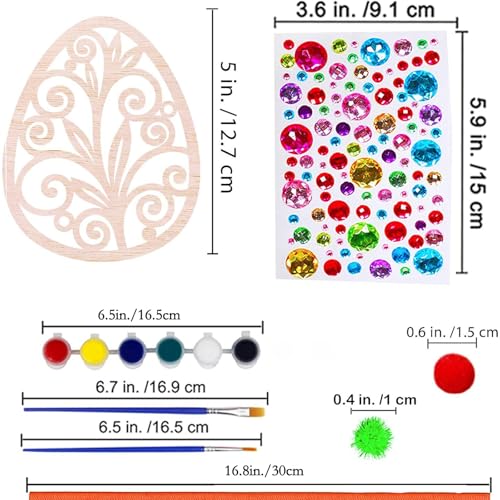 Oster Basteln Kinder, Holz Ostereier zum Bemalen 109 Stück Bastelsets Kinder Holzanhänger Ostern zum Bemalen mit Pompons, Deko Schnur, Strass, Osteraufkleber, Ostergeschenke