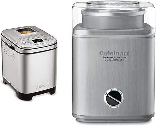 Cuisinart Máquina para hacer pan, compacta y automática, ajustes personalizables, panes de hasta 2 libras, CBK-110P1, máquina de plata y helados de