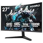 KOORUI 27 Inch Curved Gaming Monitor QHD (2560 x 1440) 180Hz, 1ms 1500R Display, Adaptive Sync, 90% DCI-P3, HDMI 2.0 & DisplayPort 1.4, VESA, Tilt, Eye Care, 27E6QCA