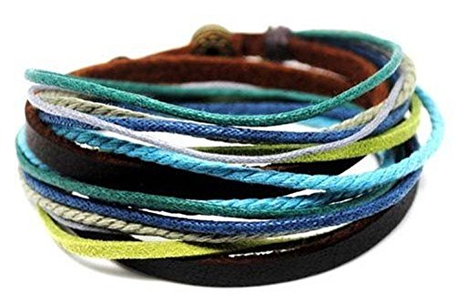 COOLLA Adjustable Men's Bracelet Cuff Brown Leather Multicolour Ropes and Metal Woven Snapper 78s
