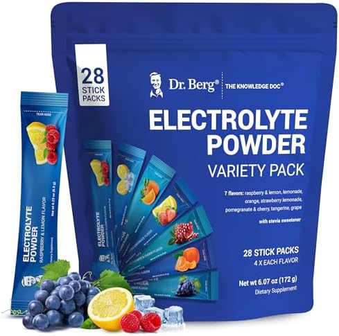 Dr. Berg Sugar Free Electrolyte Powder Packets (Variety Pack) – Daily Electrolyte Drink Mix – 28 Total Hydration Pouches Sugar Free – Keto Electrolytes Powder Packets No Sugar – 7 Delicious Flavors