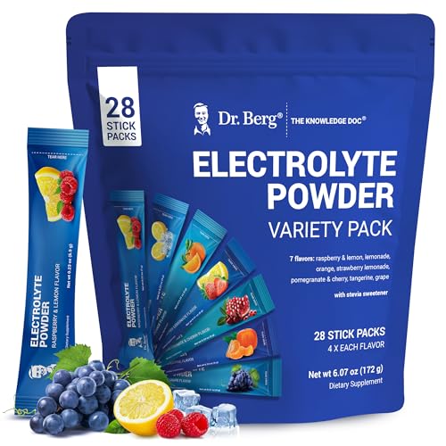 Dr. Berg Sugar Free Electrolyte Powder Packets (Variety Pack) - Daily Electrolyte Drink Mix - 28 Total Hydration Pouches Sugar Free - Keto Electrolytes Powder Packets No Sugar - 7 Delicious Flavors