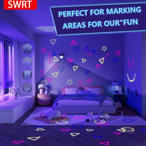 Image of SWRT Neon Gaffer Cloth UV Blacklight Tape for Halloween Decorations, 6 Rolls Multi-Color UV Fluorescent Glow in The Dark Tape for Party Decoration, Dance Floors, UV Party (0.6 inch x 16.5 feet)