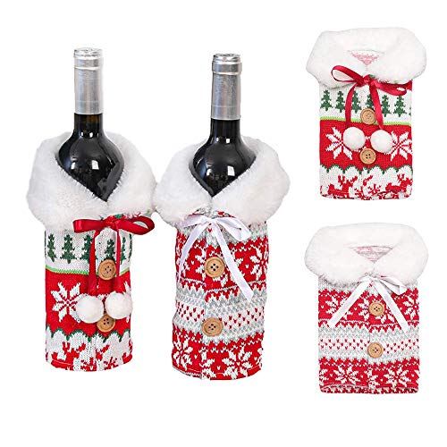 YOUYIKE Navidad Funda para Botella de Vino,2 Piezas Vino de Navidad Cubre,para Vestir Botella de Vino Reutilizables para la Cena de Hogar Decoración de la Fiesta de la Mesa Adornos de Navidad