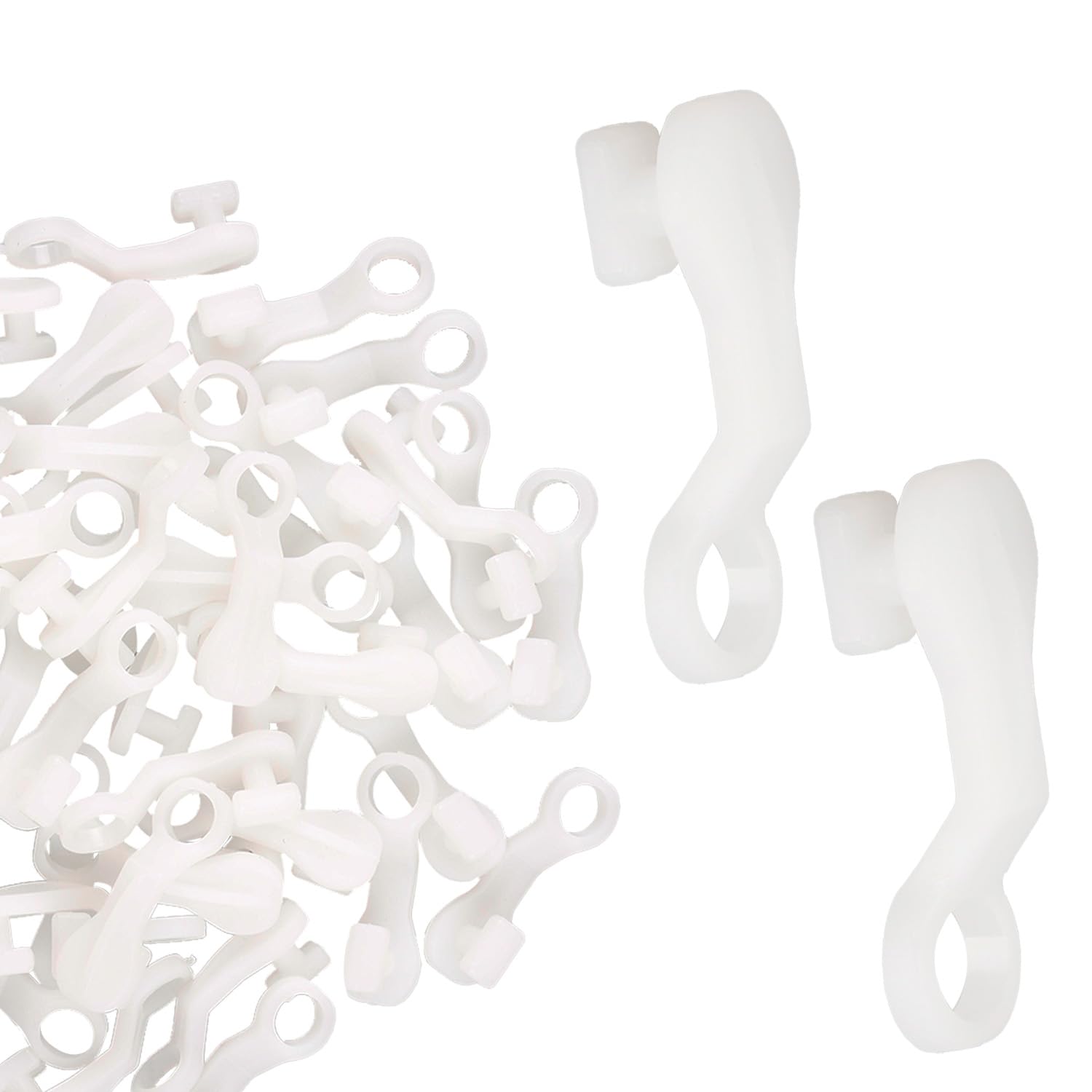 Tabanzhe White 50Pcs Curtain Glider Hooks, Plastic Curtain Hook Track Gliders Runners,Smooth Sliding Easy Fit Curtains Rail Hooks For Window Door Shower Curtains