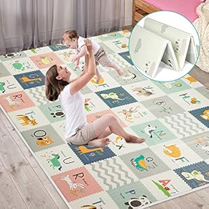 FLAGAV Baby Play Mat, 79x71x0.6 Inch Extra Large Folding Baby Crawling Mat, Waterproof Reversible Foam Playmat Non Toxic…