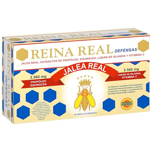Robis Reina Real Defensas 20 Ampollas de 10ml - Jalea Real Fresca con Propóleo, Equinácea y Vitamina C - Refuerzo del Sistema Inmunitario y Energía
