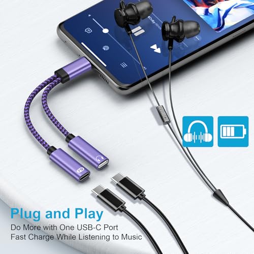 Image of 2 in 1 Samsung USB Type C to USBC Headphone and PD 60W Charger Adapter for Galaxy S26 /S26 Ultra /S26+ S25 Ultra S24,USB C Splitter 1 in 2 Out HiFi Audio Adapter for iPhone 17e 17 Pro Max 17 Air 16E 16