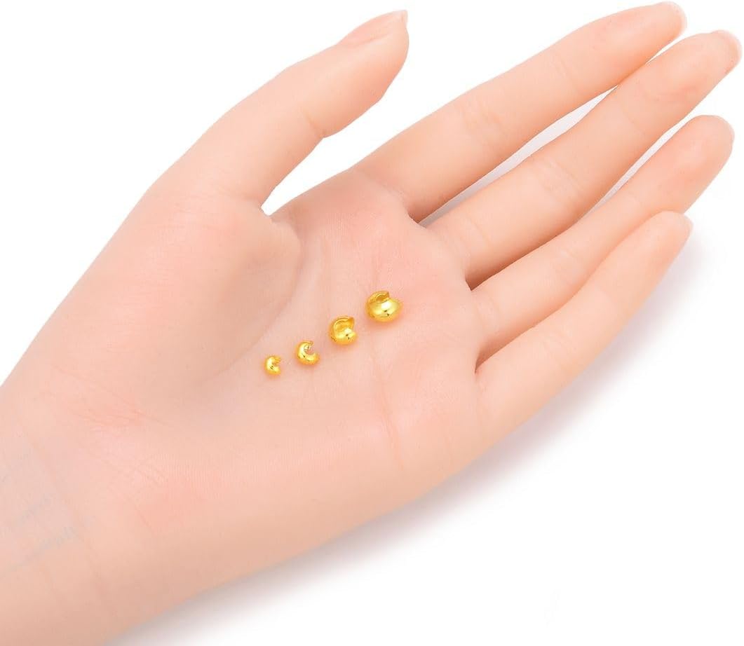100pcs Crimp Bead Knot Covers 4mm (0.16 Inch) Small End Caps 18K Yellow Gold Plated Copper Brass for DIY Craft Jewelry Making CF8-4 - Image 2