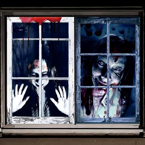 Halloween Deko Gruselig Fensterbilder,2 Stück Halloween Deko Fenster...