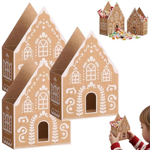Cesto Regalo a Forma Di Casetta Di Pan Di Zenzero, Piccole Scatole Natalizie per Regali, Sacchetti Di Carta E Cartone per Caramelle, Dolcetti, Cioccolatini, Graziose Scatole Regalo(3PCS)