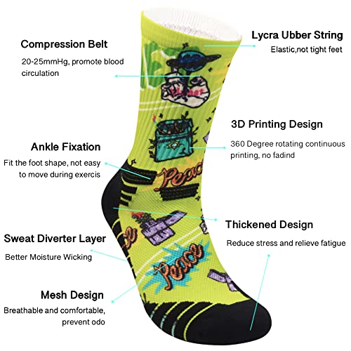 Jdq 2 Pairs Funny Crazy Graffiti Art Hip-Hop Pattern Men & Women Cool Cute Athletic Sport Novelty Graphic Crew Tube Socks - M #TOP2