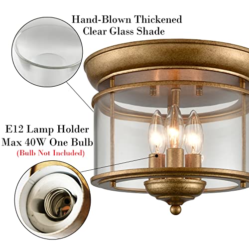 Samteen Mid-Cantury Modern Flush Mount Ceiling Light Antique Gold Ceiling Light 3-Light Fixtures For Kitchen, Hallway, Bedroom #TOP2