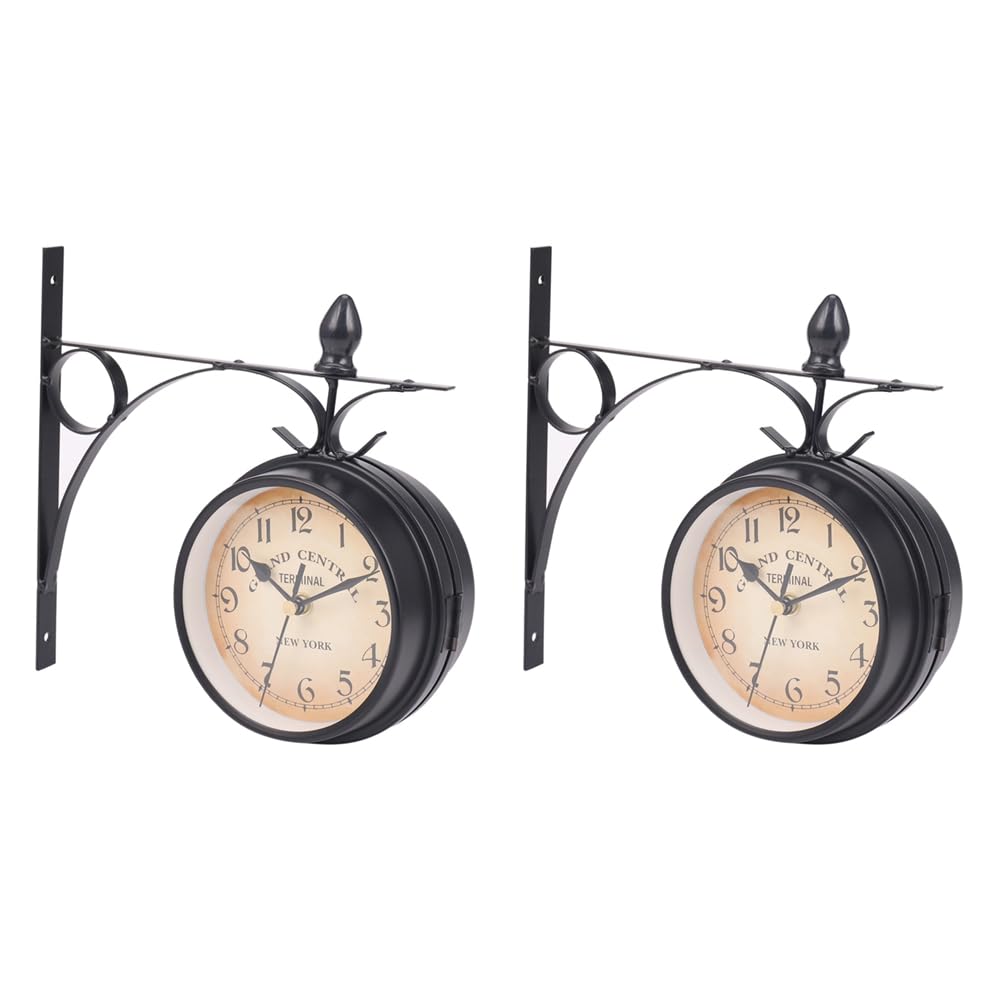 Hndhbfgrt 2X European-Style Double-Sided Wall Clock Classic Clocks Monochrome