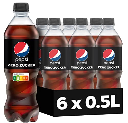 Pepsi Zero Zucker, Das zuckerfreie Erfrischungsgetränk von Pepsi ohne Kalorien, Koffeinhaltige Cola in der Flasche, EINWEG (6 x 0.5 l)