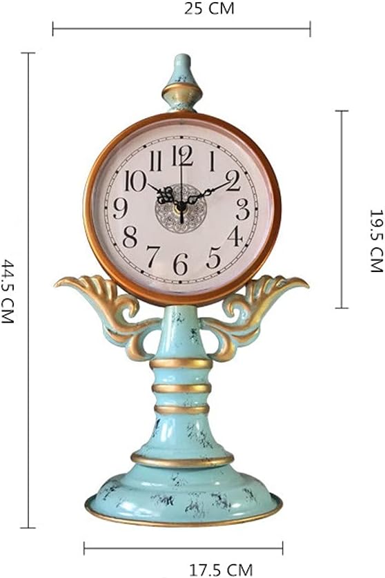 FMURY Retro Clocks Living Room Wrought Iron Metal Ornaments Sitting Clock Bedroom Silent Sitting Clock Desk Clock