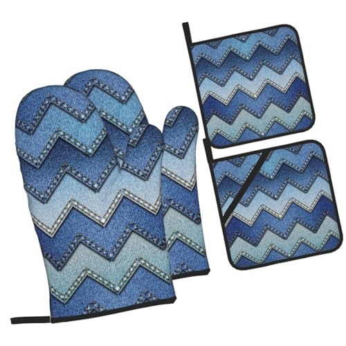 Kit de cuisson isolé en denim bleu dégradé pour four micro-ondes et barbecue