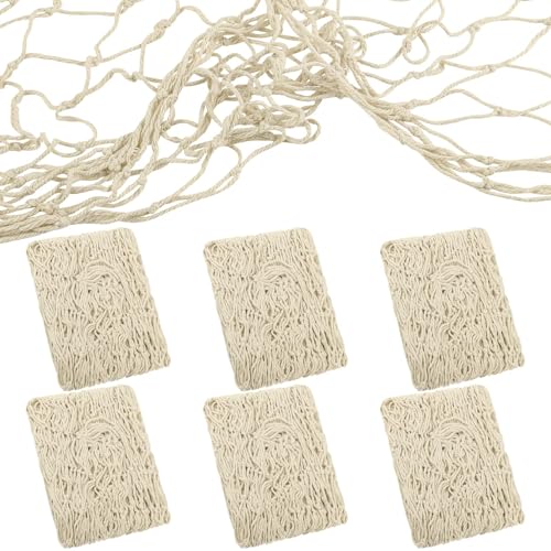 Aodaer 6 Pieces Natural Fishnet Decor Natural Color Cotton Netting Decorative Fish Netting for Mermaid Birthday Under The Sea Party Pirate Party Favor Baby Shark Birthday Decor