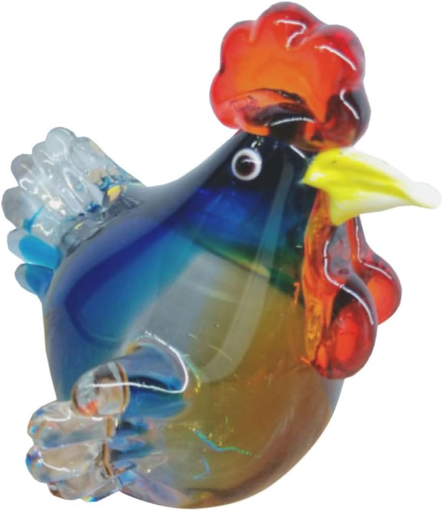LIFKOMERooster Ornament Glass Chicken Figurine House Decorations for Home Glass Farm Animal Figurines Easter Rooster Adorn Hand Sculpture Paperweight Art Glass Vintage Lovers Outdoor Gift