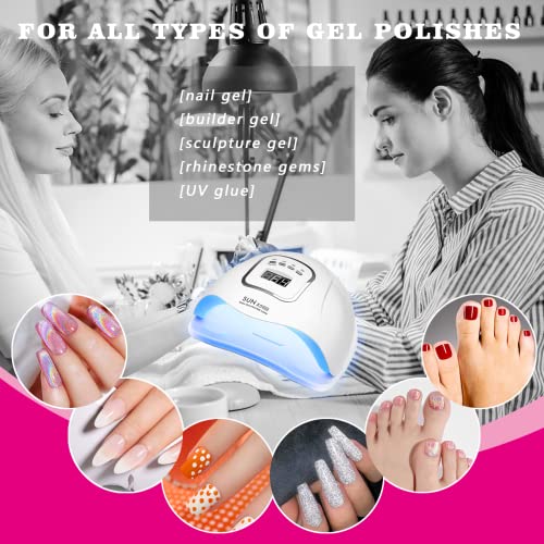 Kfe Hardware Uv Gel Nail Lamp,150W Uv Nail Dryer Led Light For Gel Polish-4 Timers Professional Nail Art Accessories, Curing Gel Toe Nails, White (Pink) #TOP2