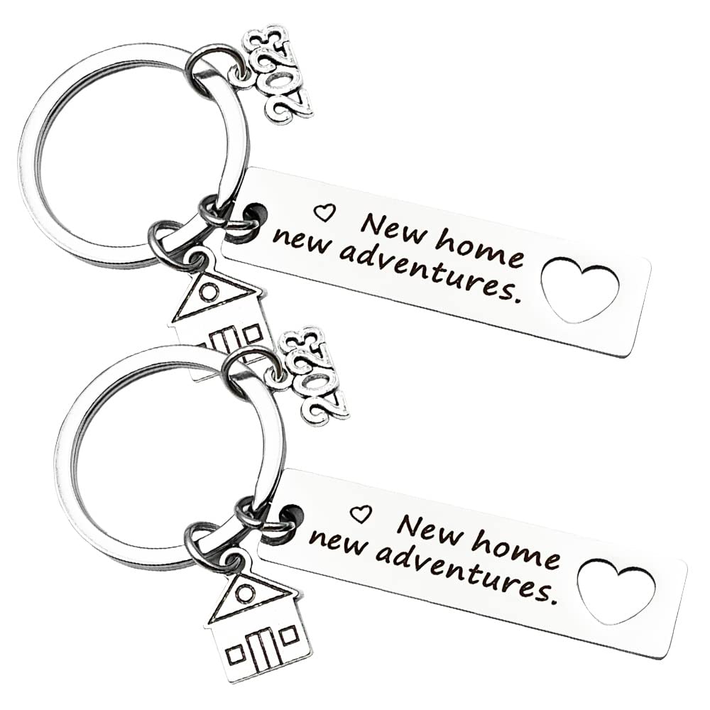 lixulluo2 Pcs New Home Keychains 2022 New Homeowner House Keyring First Home Keychain for Friends Couple Husband Wife Gift (New Home New Adventures), Silver, 1.2*5cm