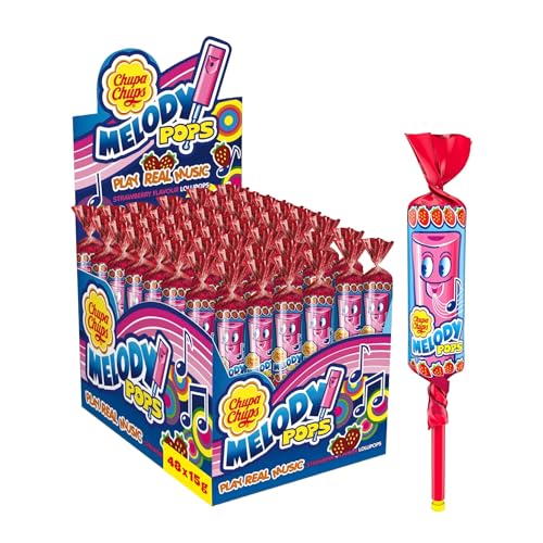 Chupa Chups Melody Pops, Lecca-Lecca Fischietto, Confezione Da 48 Pezzi, Gusto Fragola