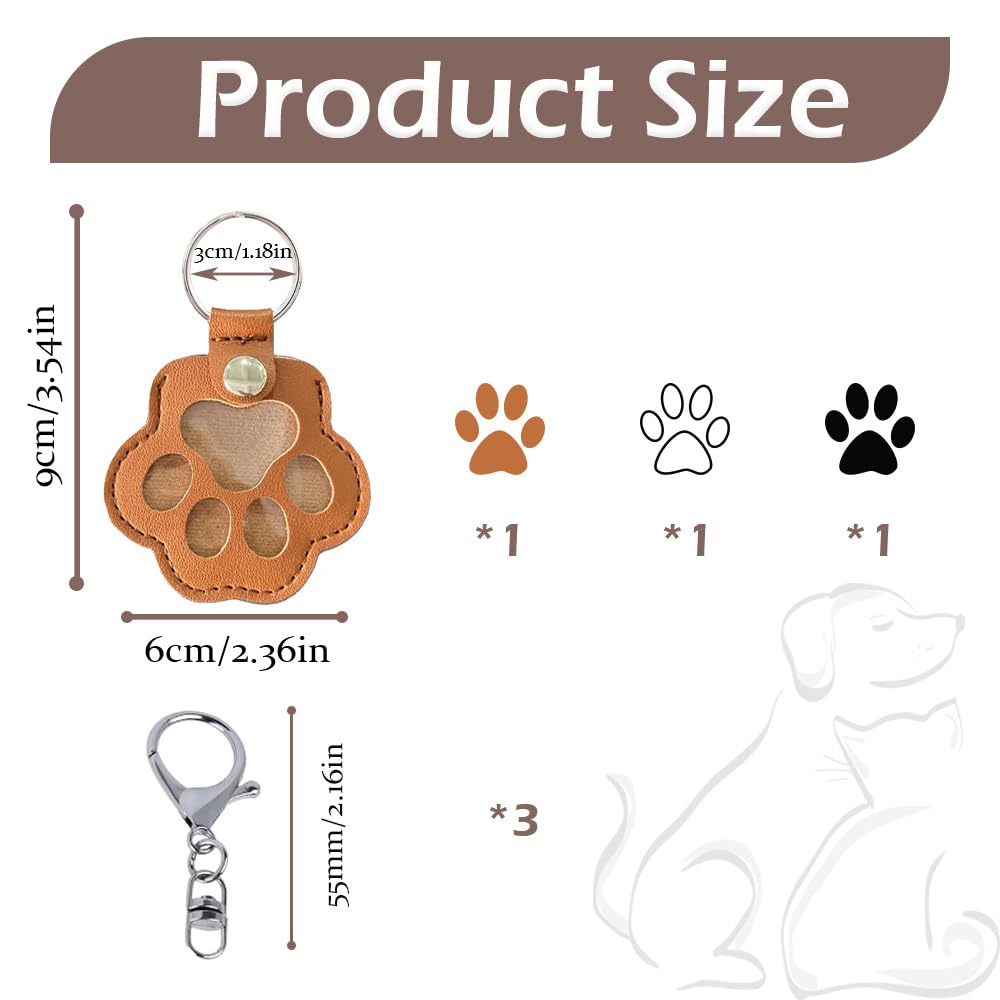 Mwrenqei 3 PCS Pet Memory Collector Keychain PU Leather Pets Hair Storage Pouch Box Paw Print Shape Cat Dog Fur Keepsake Keyring for Collecting Hair Animal Memorial Gifts - Image 2