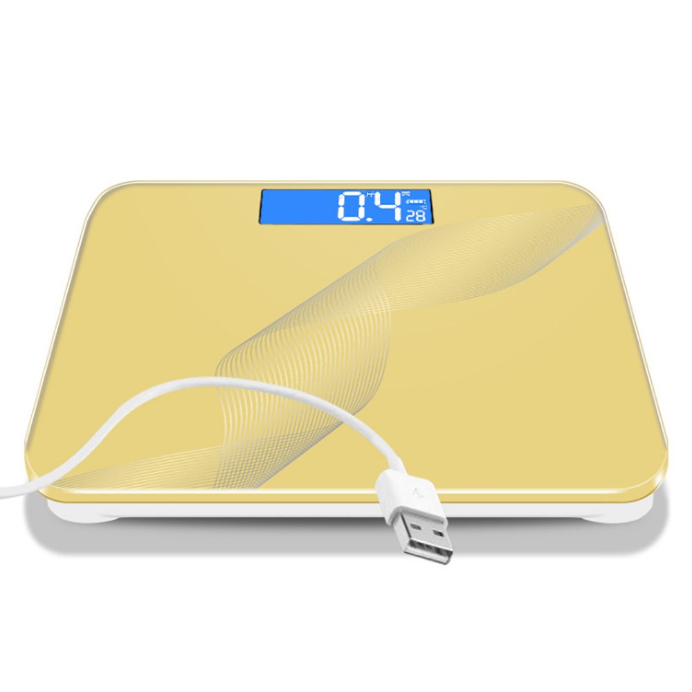 Báscula De Peso USB, Báscula De Baño Digital De Alta Precisión, Tecnología Stepping, 28St / 180Kg / 400Lb, Pantalla Retroiluminada, Diseño Delgado, Medición De La Temperatura Interior,Gold