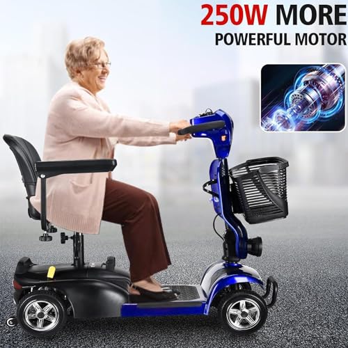 Image of Electric Mobility Scooter for Adults,Wheelchair Device for Travel, Elderly, 300 lbs Max Weight, 4-Wheel Powered Mobility Scooters for Seniors (Dark Blue)