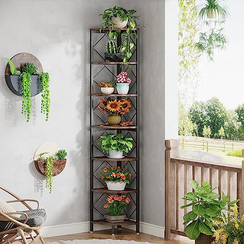 Tribesigns 7-Tier Corner Shelf, 78.7” Extra Tall Corner Bookcase, Industrial Slim Corner Bookshelf for Small Narrow Space, Wood Corner Shelf Stand Storage Rack for Living Room, Home Office - Thumbnail 5
