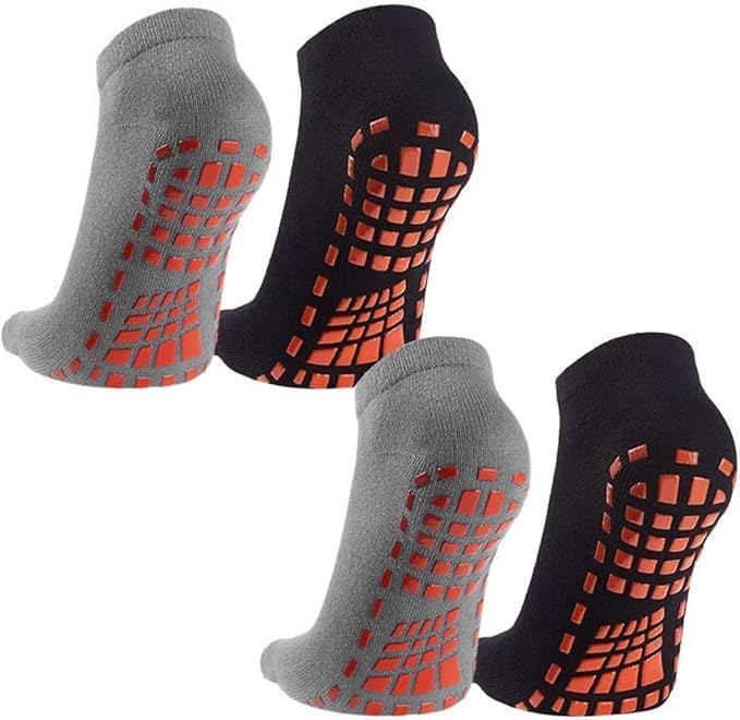 Cotton Yoga Socks For Women&Men With Grips, Anti Non Slip Modern Slipper Socks For Ballet, Pilates, Hospital, Home, 2 Pairs Anti-Slip Prevention Grip Sock_Assorted Color,Free Size