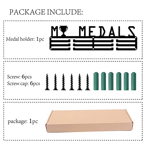 CREATCABIN Medaille Houder Medailles Display Stand Muur Mount Hanger Decor Roestvrij Staal Opknoping voor Thuis Badge Opslag 3 Rung Medalist Combinatie van Engels Woorden Mijn Medaille Image Trophy Zwart - Image 6