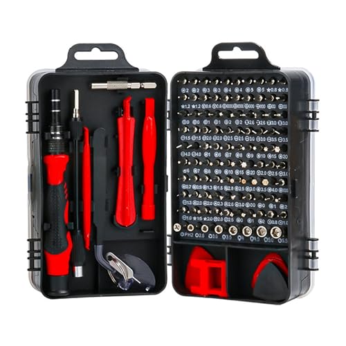 Professional 115-in-1 Precision Screwdriver Set, Magnetic Electronics Repair Tool Kit with Purple Handles, Comprehensive Bit Set for iPhone, Laptop, Game Console, Watch, Eyeglasses (Red And Black)