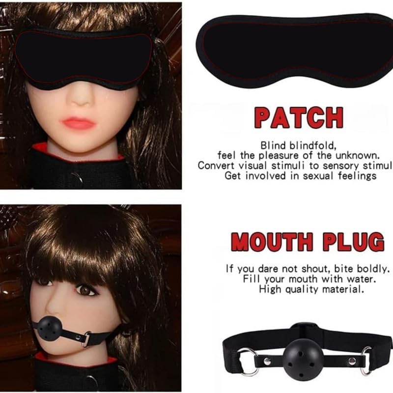 Pilates 11 Piece Fashion Design Leather Combination Set (Black Red), Fun Cosplay Racket Accessories, Wrist and Hip Yoga Supplies, Couple Gifts