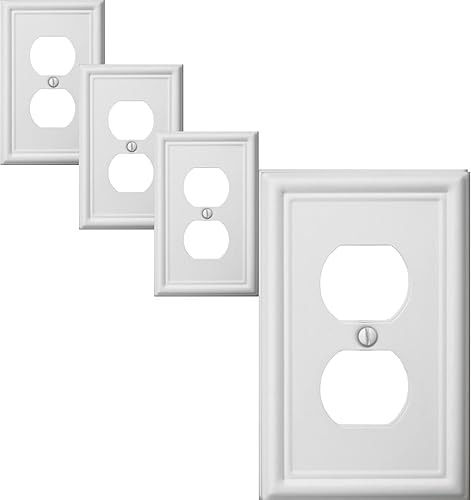 OKAWYC Placa de cubierta de salida dúplex individual, paquete de 4 placas de pared de metal blanco de 1 banda, cubierta de interruptor de luz, para