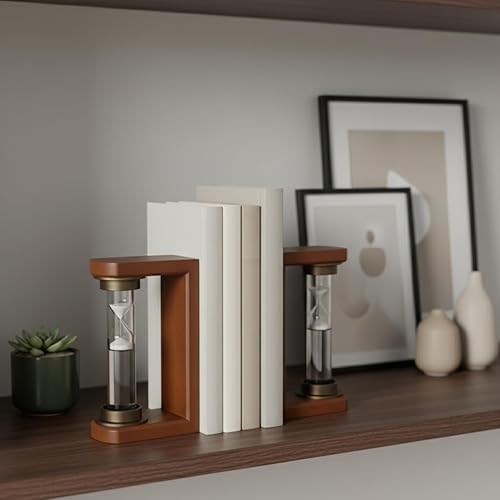 Decorative Hourglass Bookends for Bookshelf Decor - Elegant Book Ends for Book Accessories, Shelf, or Office Decor - Modern Desk Decor, Home