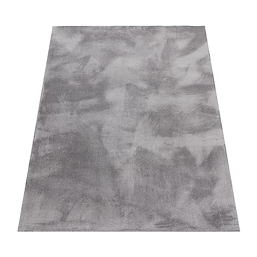 Paco Home Teppich Wohnzimmer Schlafzimmer Kurzflor Waschbar Einfarbiges Muster Flauschig Weich rutschfest Moderne Deko, Grösse:60x100 cm, Farbe:Grau