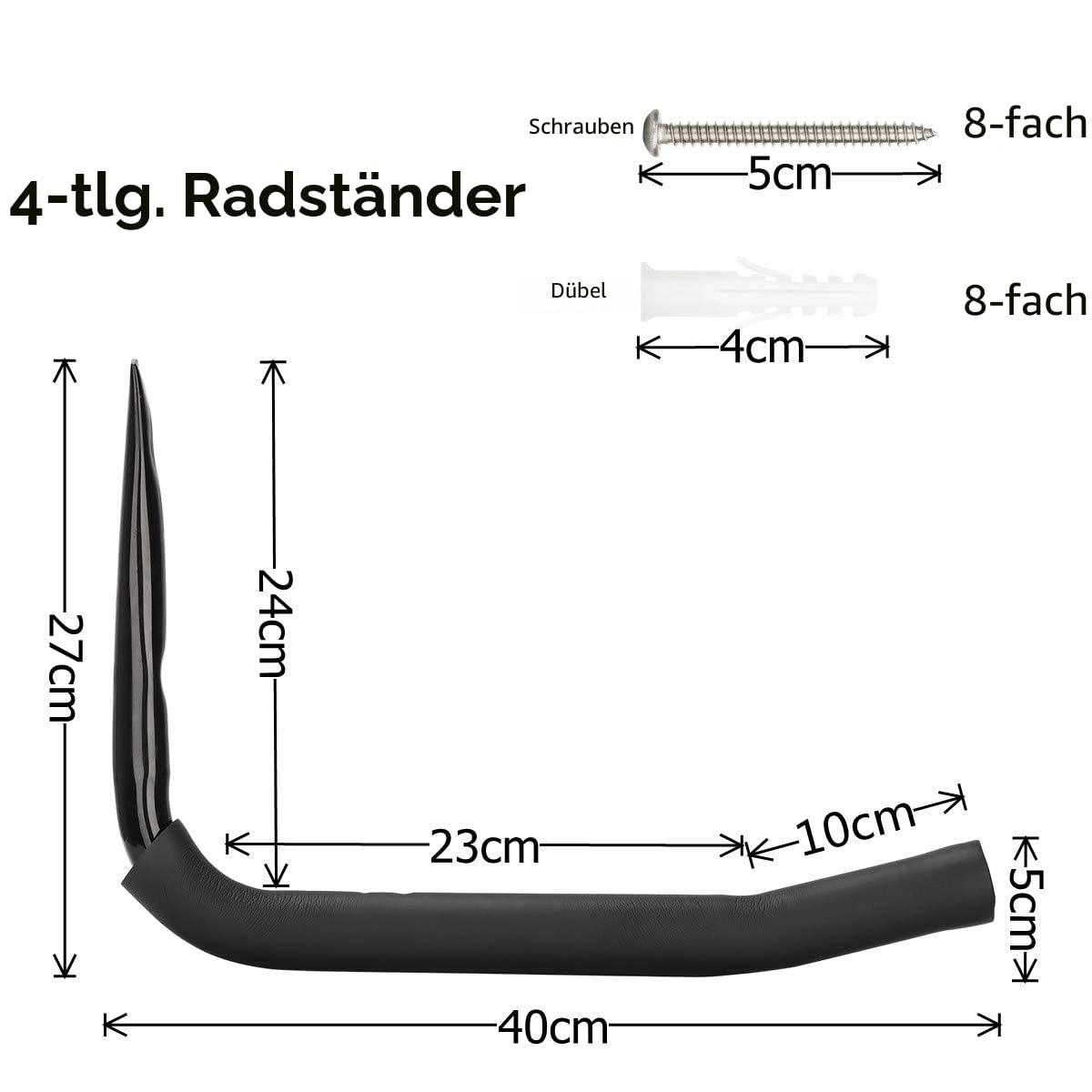 4 Stück robuste Garagenräderhaken, 40 cm Wandhalterung, 45 kg Tragkraft (27 cm x 40 cm)