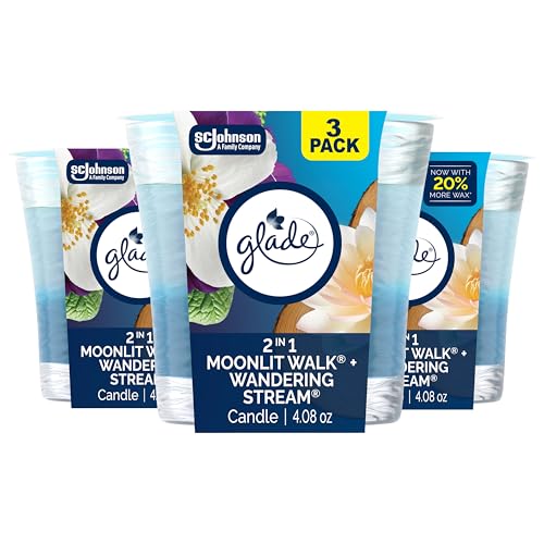 Glade 1-Wick 2in1 Scented Candle Jar, Moonlit Walk & Wandering Stream, Air Freshener Infused with Essential Oils, 4.08 Oz, 3 Count - image 1