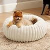 Bedsure Donut Small Dog Bed – Dog Beds for Small Dogs with Corduroy Fleece & Anti Slip Bottom, Round Faux Fur Pet Beds with Washable Removable Cover, Cream, 23x23x7 inches
