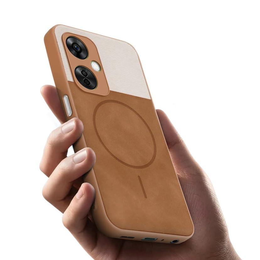 Image of Bintage CASE Dual-Leather Mac Safe Design Phone Case| Soft Touch Finish | Full Camera Protectection Back Cover Compatible for OnePlus Nord CE3 Lite 5G - White & Nut Brown
