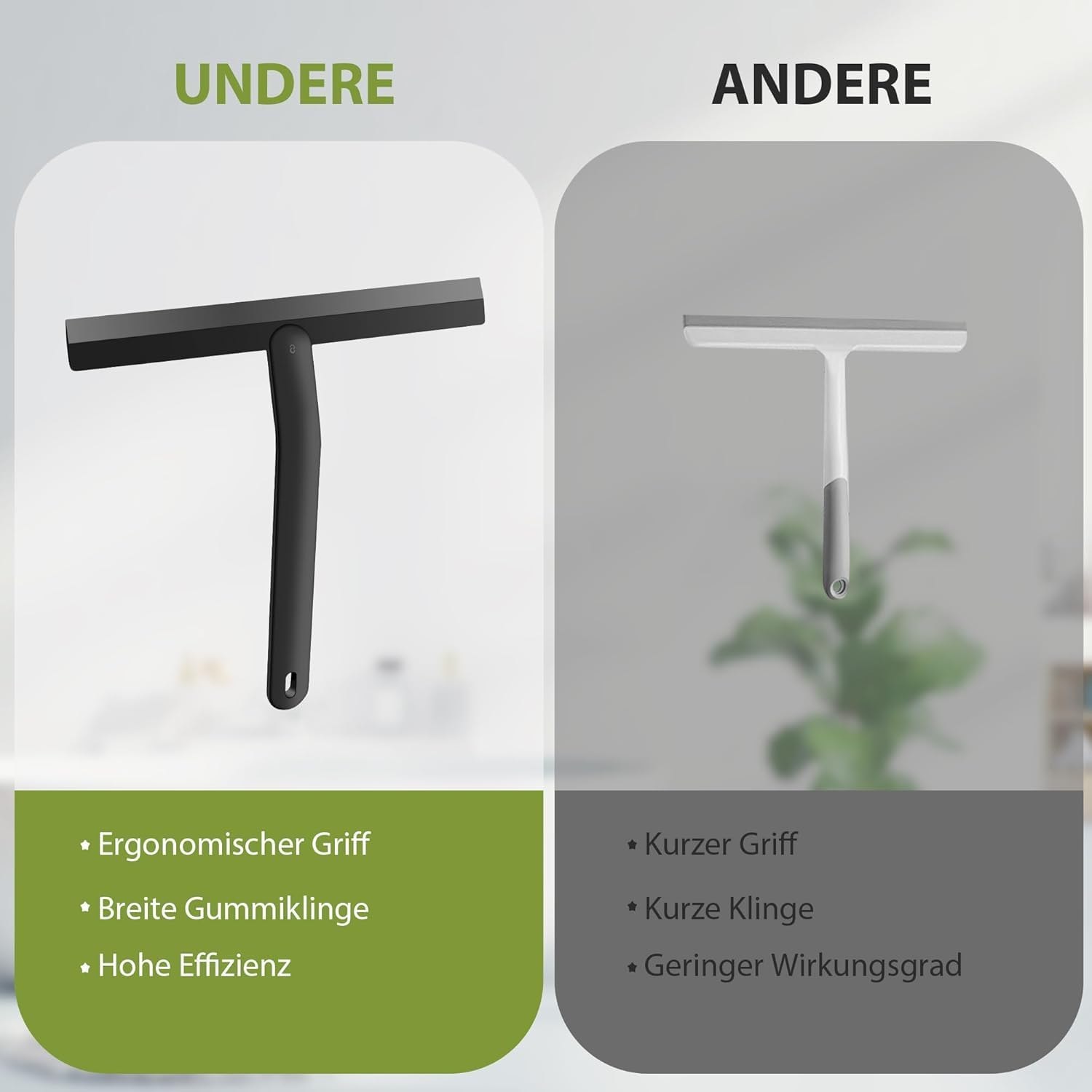 Shower Squeegee, Squeegee Shower with Stainless Steel Core, Shower Squeegee with Stainless Steel Suction Cup Hook, for Shower, Bathroom, Tiles, Black, 25 cm