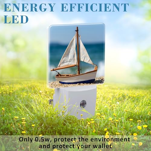 Image of Night Light for Kids Girls Boys, Tropical Sandy Beach and Sailboat LED Night Light Plug into Wall with Dusk to Dawn Sensor for Room Decor, Hallway, Kitchen, Bathroom, Nursery, Stairs