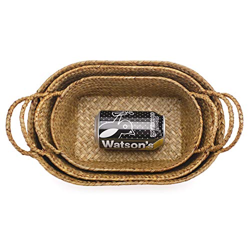 Seagrass Storage Basket with Handle Stackable Natural Woven Organization Shelf Baskets Oval Set of 3 (Large+Medium+Small) - Cosy Home Interiors Seagrass Storage Basket with Handle Stackable Natural Woven Organization Shelf Baskets Oval Set of 3 (Large+Medium+Small) - Image 2