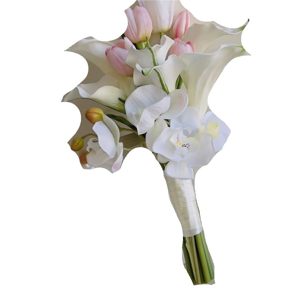 HUFFA Artificial Flower Bouquet for Home Decoration - Elegant Tulips and Calla Lilies for Weddings and Events(Color16)